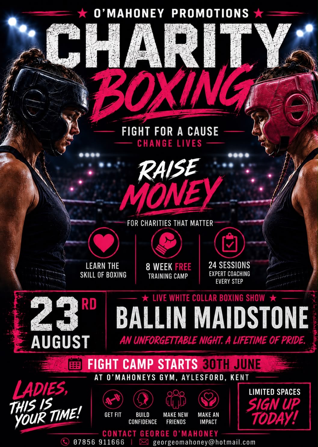O'Mahoney Promotions Charity Boxing — Women's white collar fight night, 23rd August at Ballin Maidstone